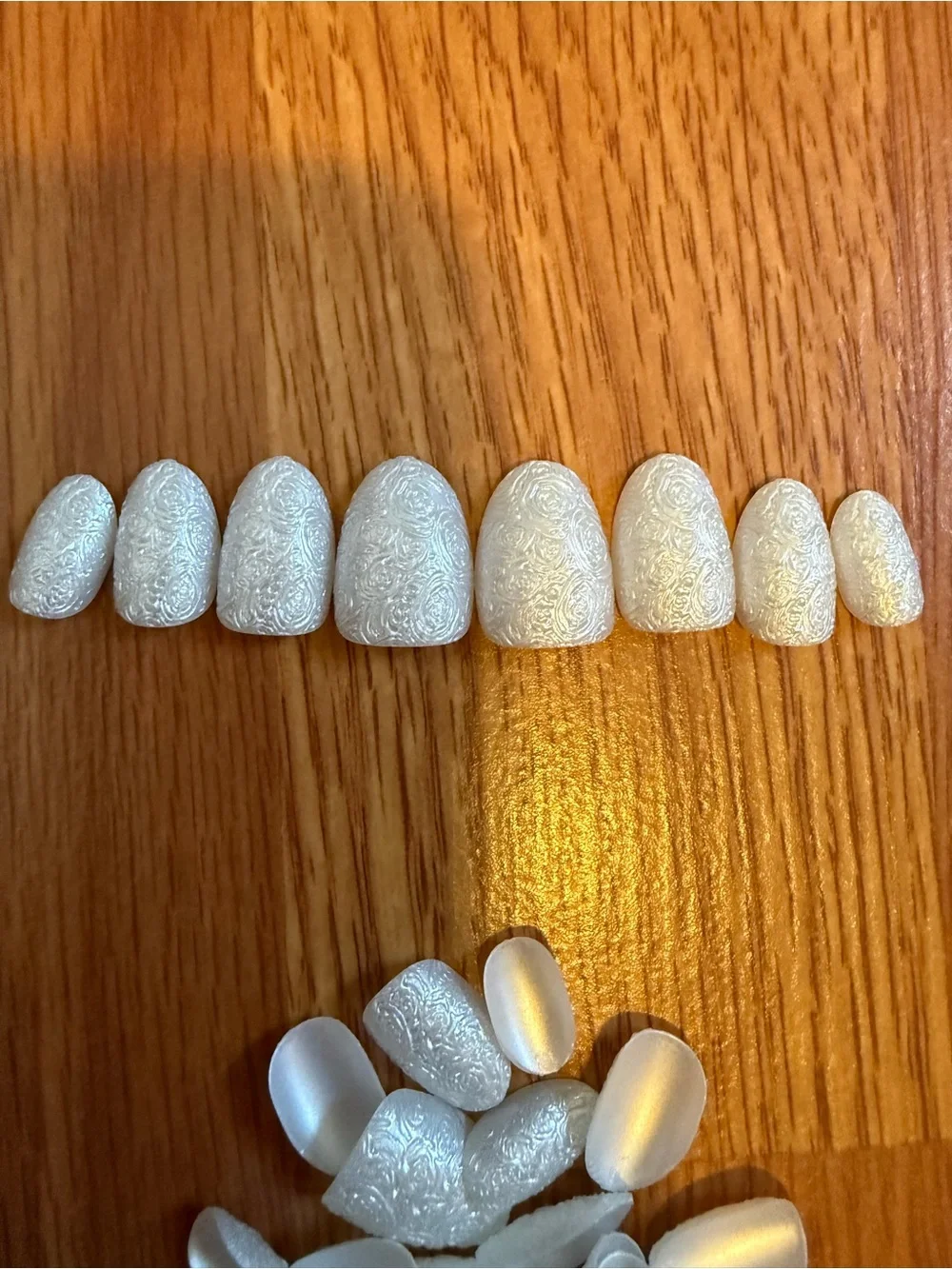 Pearl White Press-On Nail Set — Satin & Lace Texture